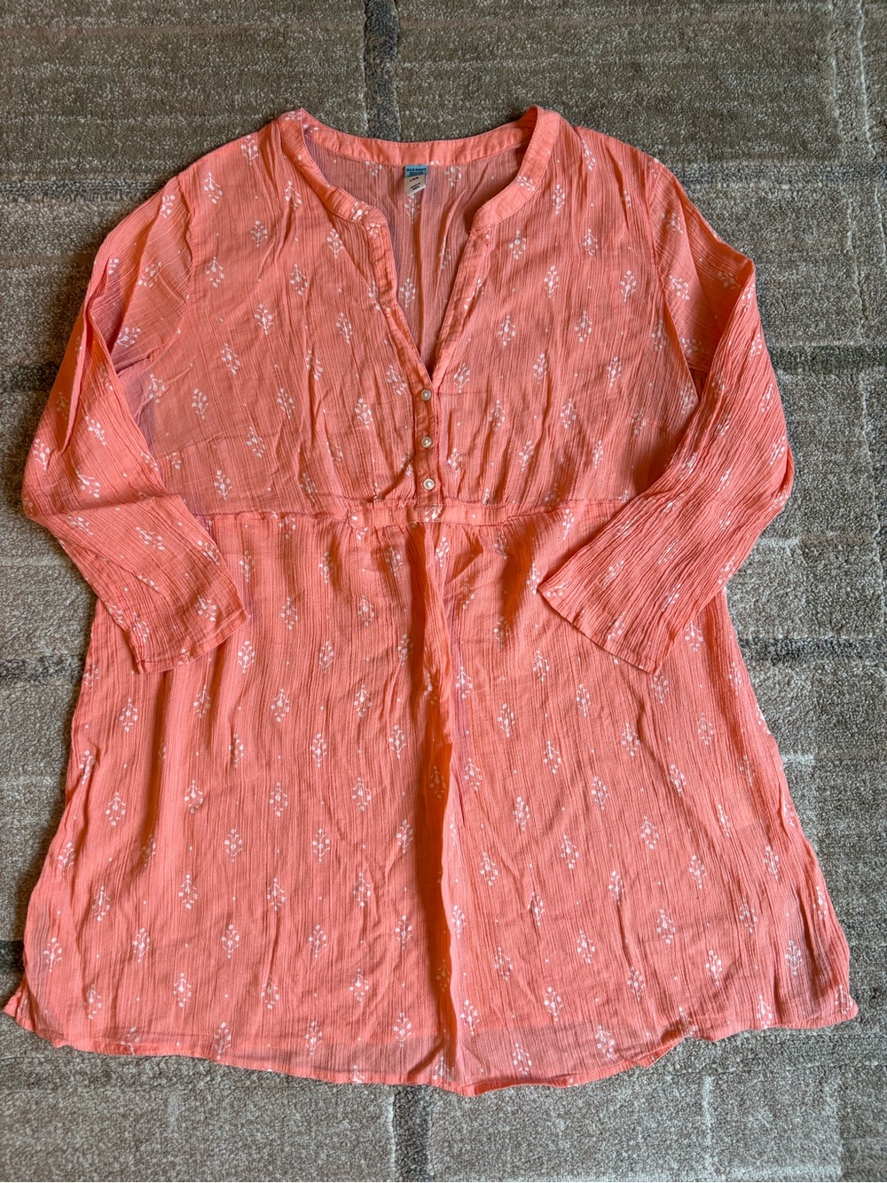 Old Navy coral orange crinkle gauze maternity tunic blouse top buttons